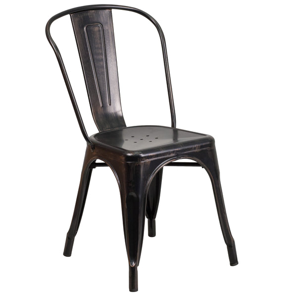 Black-Antique Gold |#| Black-Antique Gold Metal Indoor-Outdoor Stackable Chair - Restaurant Chair