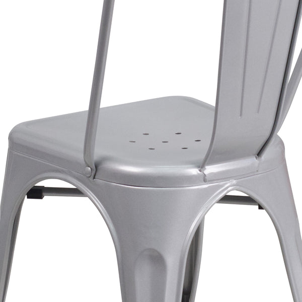 Silver |#| Silver Metal Indoor-Outdoor Stackable Chair - Restaurant Chair - Bistro Chair