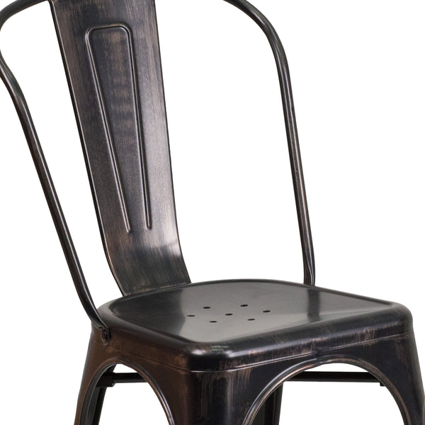 Black-Antique Gold |#| Black-Antique Gold Metal Indoor-Outdoor Stackable Chair - Restaurant Chair