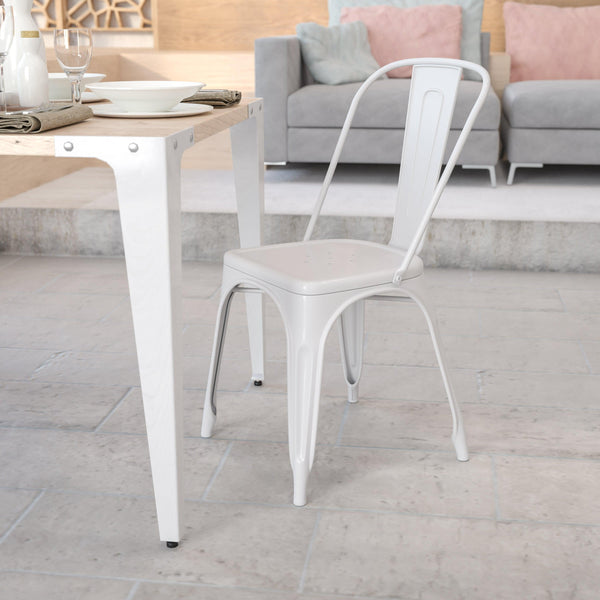 White |#| White Metal Indoor-Outdoor Stackable Chair - Restaurant Chair - Bistro Chair