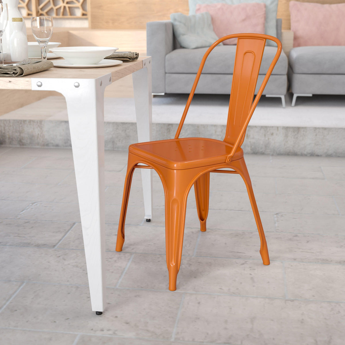 Orange |#| Orange Metal Indoor-Outdoor Stackable Chair - Restaurant Chair - Bistro Chair