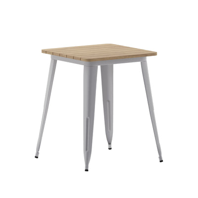 Declan Commercial Grade Indoor/Outdoor Dining Table, 23.75" Square All Weather Poly Resin Top with Steel Base - View 1