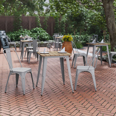 Declan Commercial Grade Indoor/Outdoor Dining Table, 23.75" Square All Weather Poly Resin Top with Steel Base - View 2
