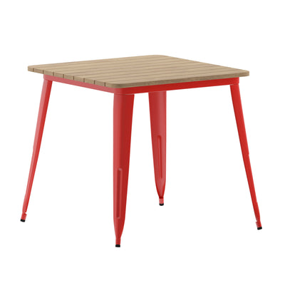 Declan Commercial Grade Indoor/Outdoor Dining Table, 31.5" Square All Weather Poly Resin Top with Steel Base - View 1