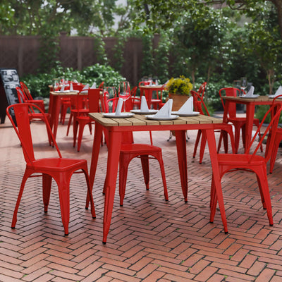 Declan Commercial Grade Indoor/Outdoor Dining Table, 31.5" Square All Weather Poly Resin Top with Steel Base - View 2