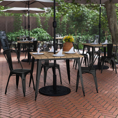 Declan Commercial Indoor/Outdoor Dining Table with Umbrella Hole, 36" Square All Weather Poly Resin Top and Steel Base - View 2