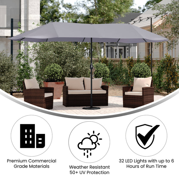 15 foot rectangular patio umbrella Flash Furniture 15 ft. Elizabeth Commercial Grade Triple Head Patio Umbrella with Crank & Easy Lift Functionality Gray