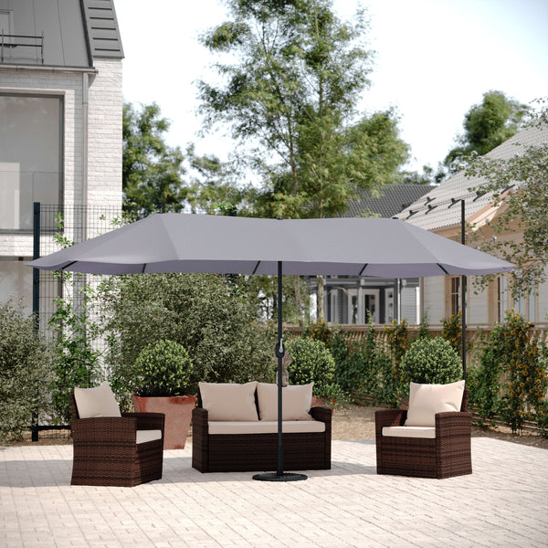 15 foot cantilever patio umbrella Flash Furniture 15 ft. Elizabeth Commercial Grade Triple Head Patio Umbrella with Crank & Easy Lift Functionality Gray