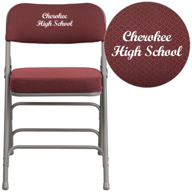 Embroidered HERCULES Series 18"W Premium Curved Triple Braced & Hinged Fabric Upholstered Metal Folding Chair - View 1