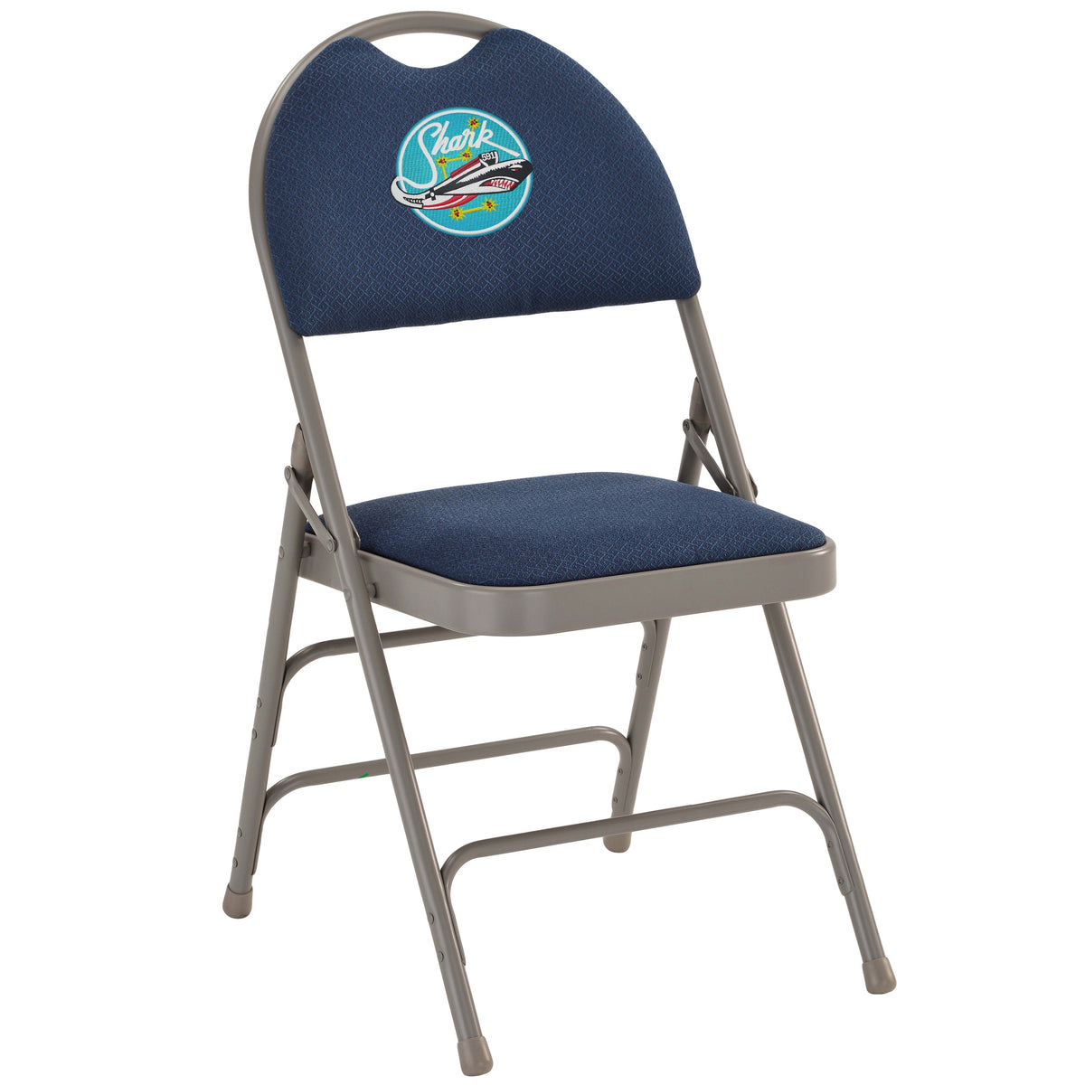 Navy Fabric/Gray Frame |#| EMB Ultra-Premium Triple Braced Navy Fabric Folding Chair with Carry Handle