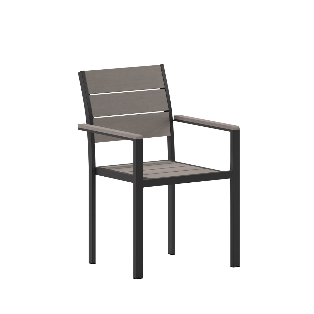 Gray |#| Commercial Grade Outdoor Faux Teak Patio Dining Chair with Arms - Gray/Gray