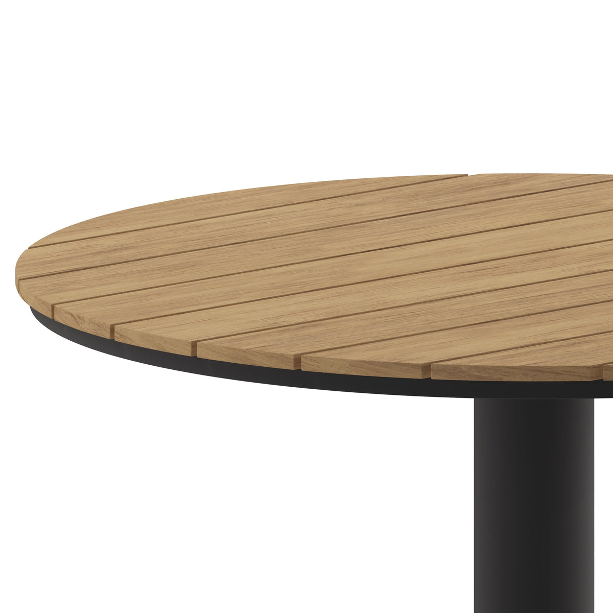 Natural |#| Commercial 24 Inch Round Faux Teak Outdoor Patio Dining Table - Natural/Gray