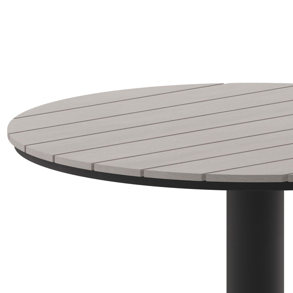 Gray |#| Commercial 24 Inch Round Faux Teak Outdoor Patio Dining Table - Gray/Gray