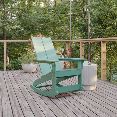 Finn Modern Commercial Grade All-Weather 2-Slat Poly Resin Wood Rocking Adirondack Chair with Rust Resistant Stainless Steel Hardware