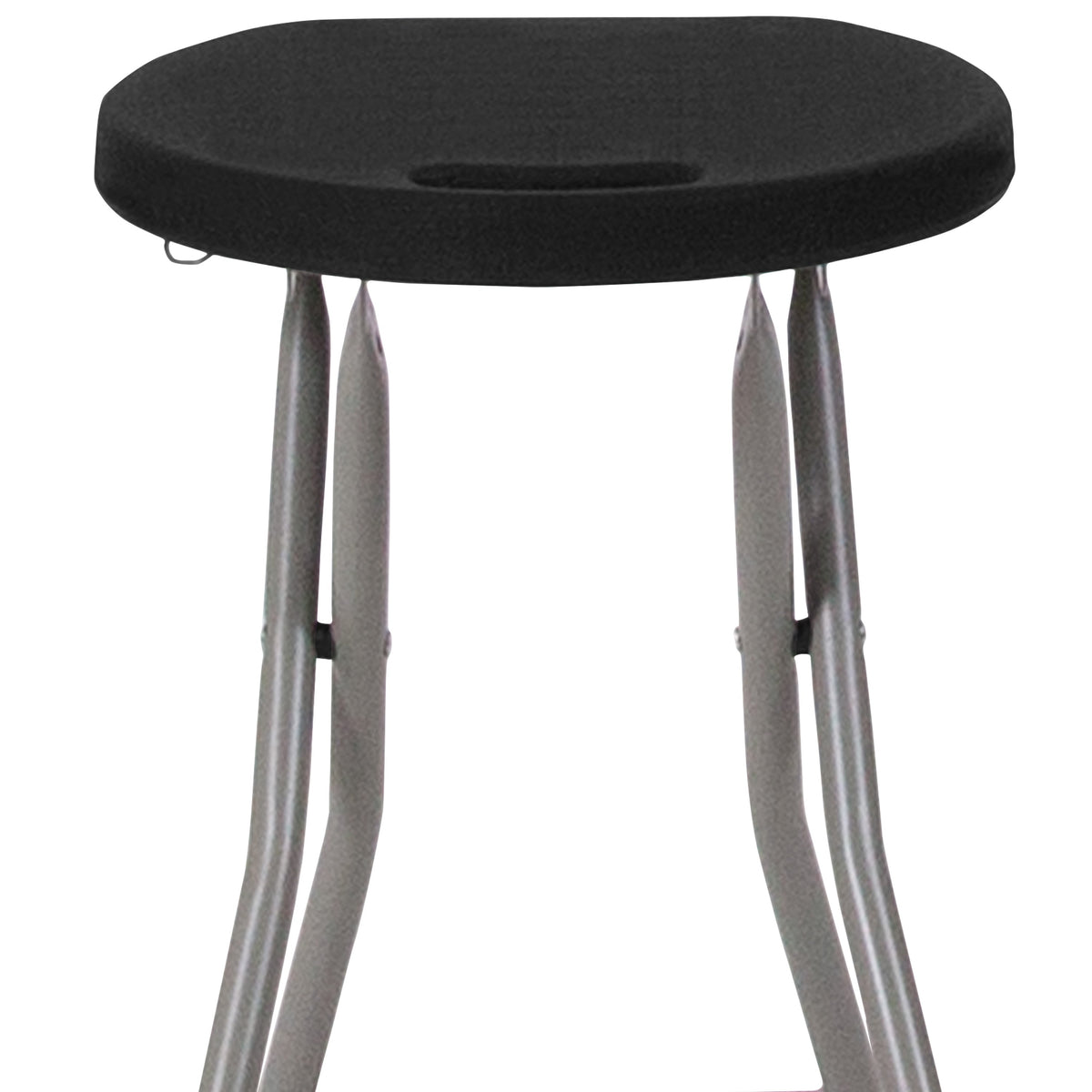 Foldable Stool with Black Plastic Seat and Titanium Gray Frame - Portable Stool