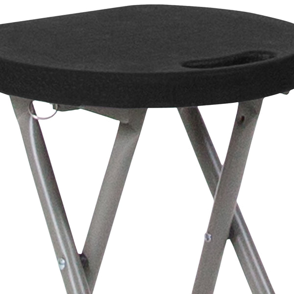 Foldable Stool with Black Plastic Seat and Titanium Gray Frame - Portable Stool