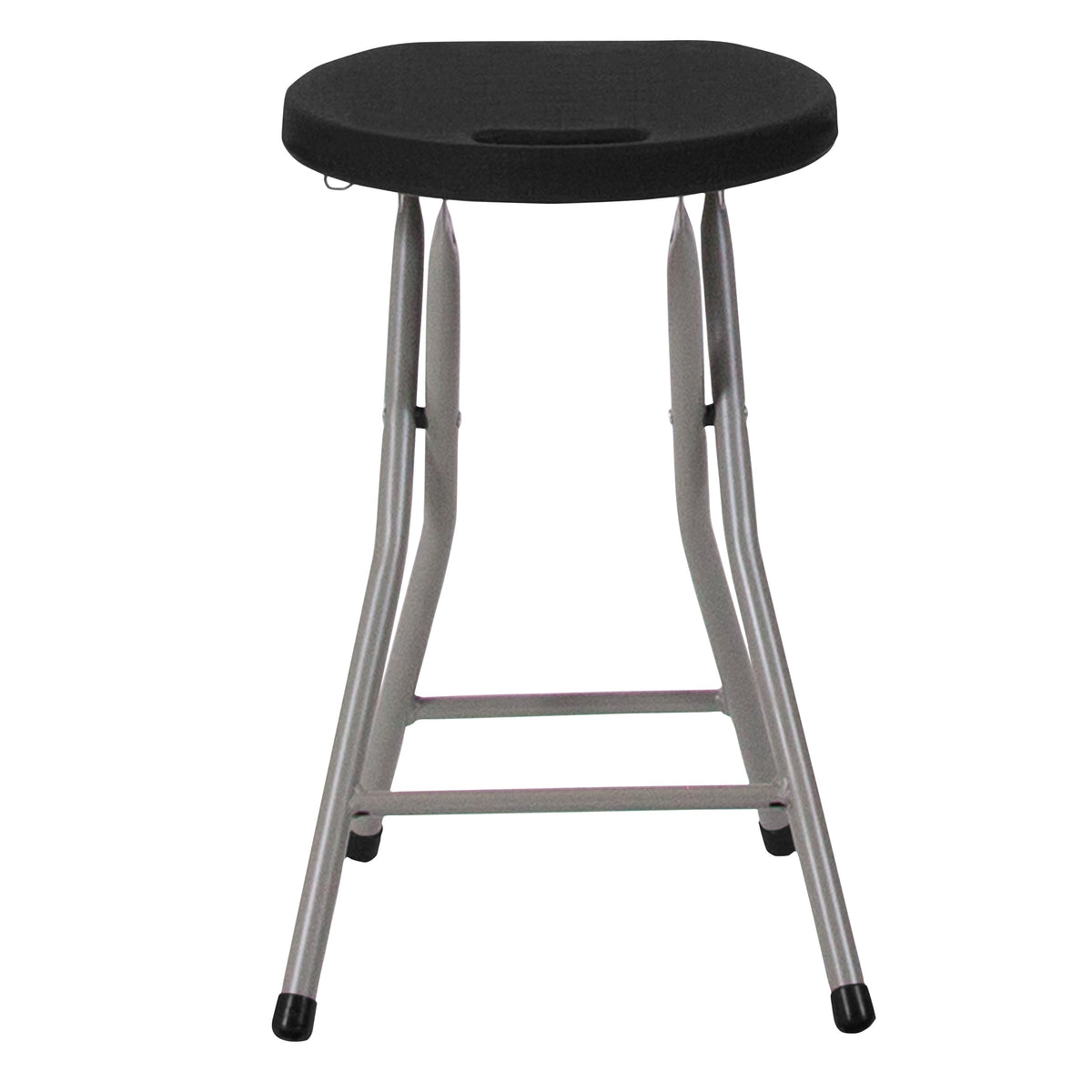 Foldable Stool with Black Plastic Seat and Titanium Gray Frame - Portable Stool