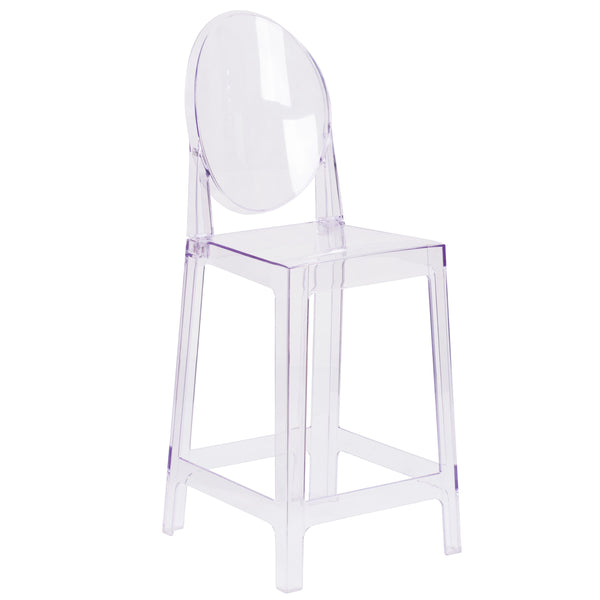 Ghost Counter Stool with Oval Back in Transparent Crystal - Wedding Chairs