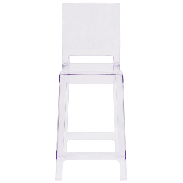 Ghost Counter Stool with Square Back in Transparent Crystal - Wedding Chairs