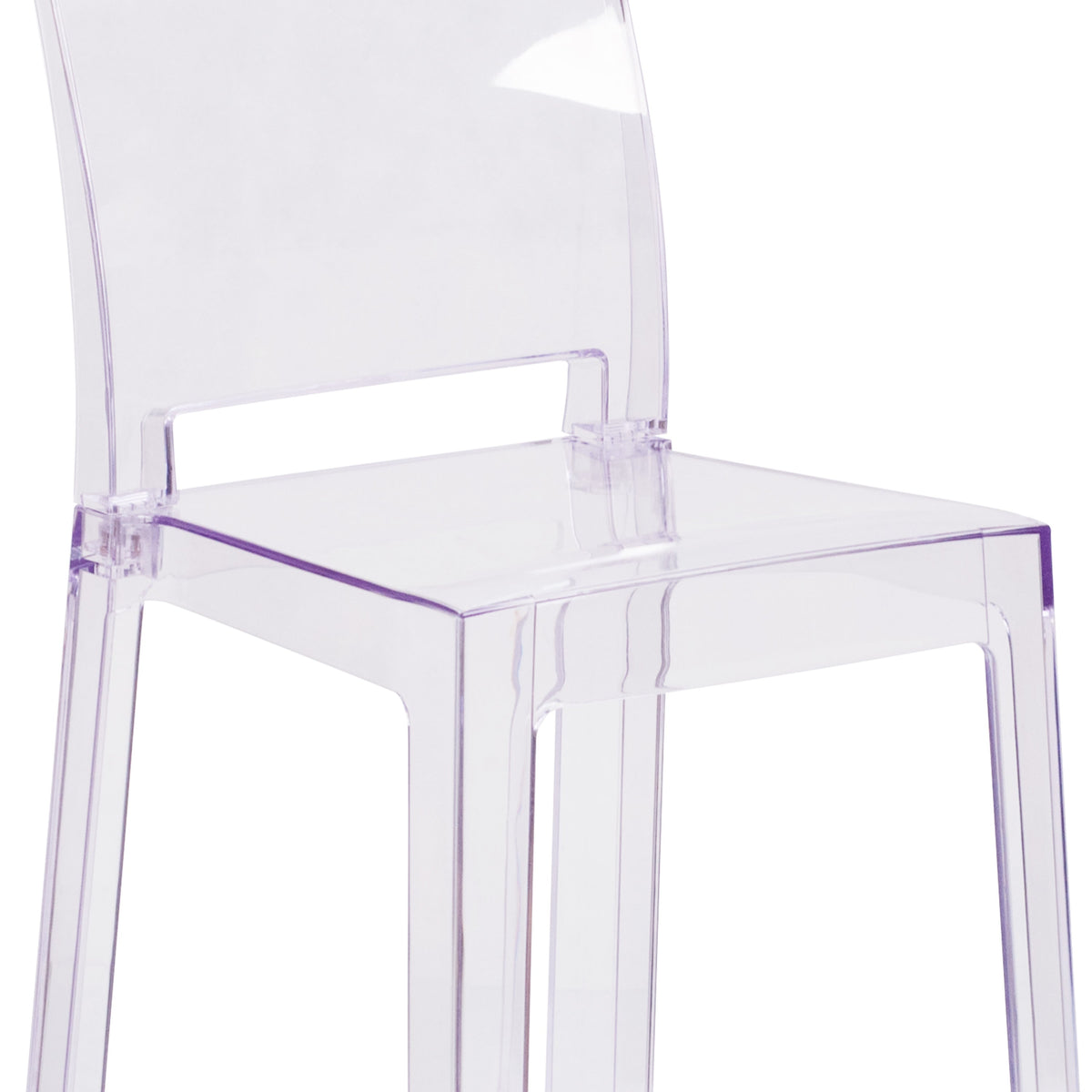 Ghost Counter Stool with Square Back in Transparent Crystal - Wedding Chairs