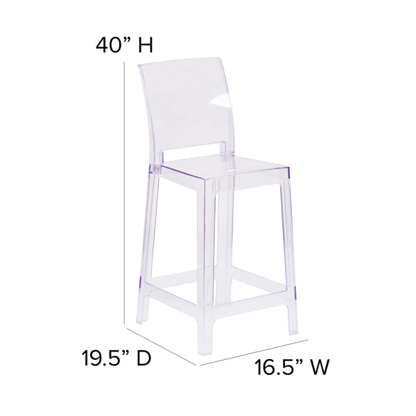 Ghost Counter Stool with Square Back in Transparent Crystal - Wedding Chairs