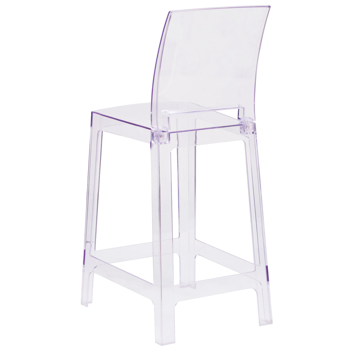 Ghost Counter Stool with Square Back in Transparent Crystal - Wedding Chairs