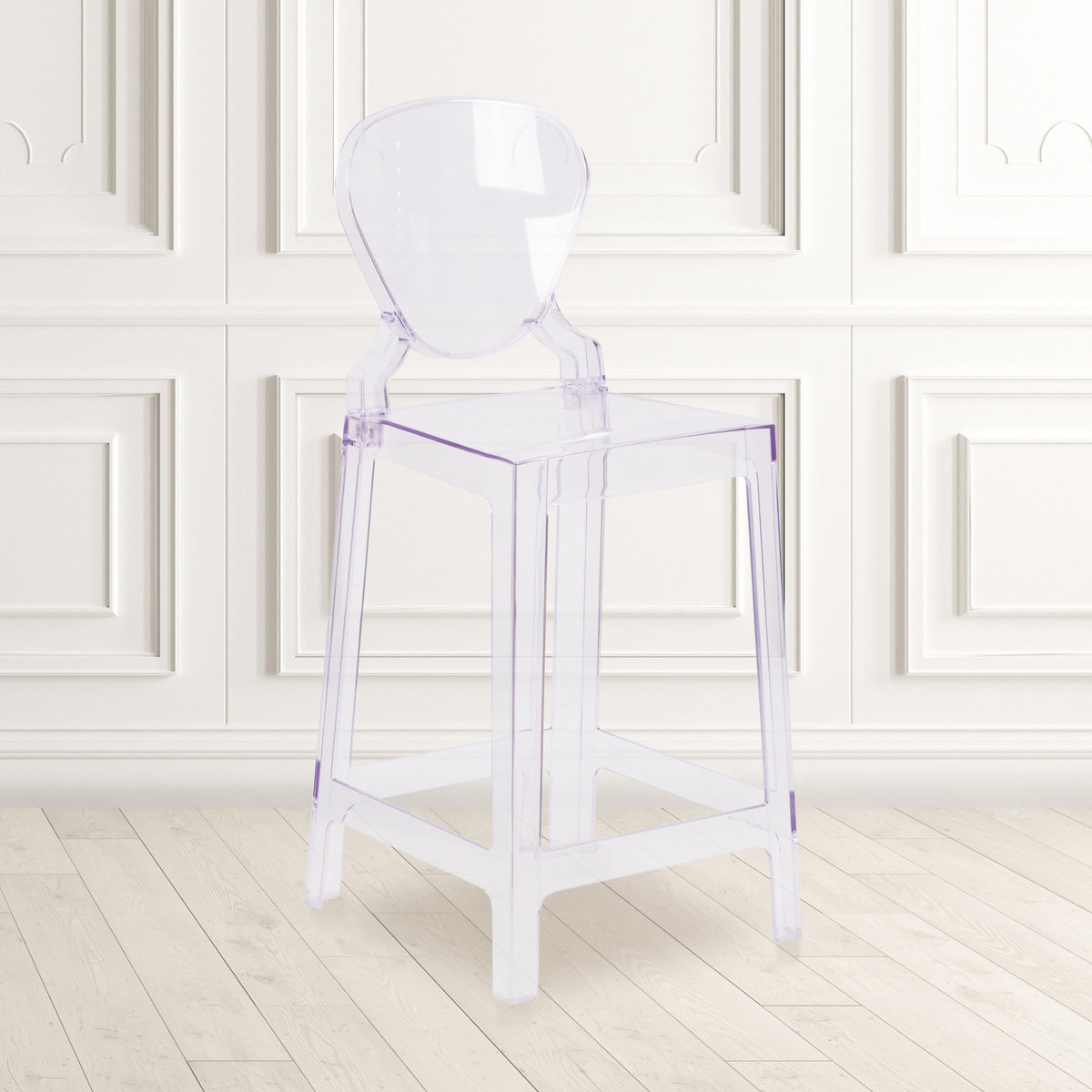 Ghost Counter Stool with Tear Back in Transparent Crystal - Wedding Chairs