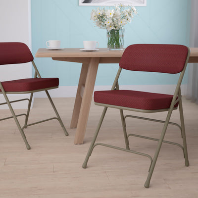 HERCULES Series 18.5"W Premium Curved Triple Braced & Double Hinged Fabric Upholstered Metal Folding Chair - View 2