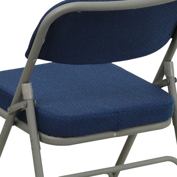 Navy Fabric/Gray Frame |#| 18.5inchW Premium Curved Triple Braced Navy Blue Fabric Metal Folding Chair