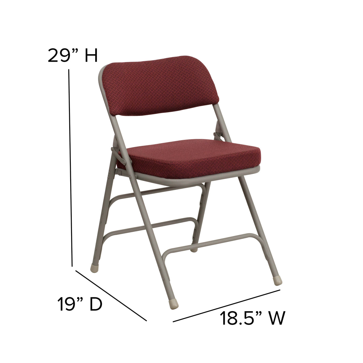 Burgundy Fabric/Gray Frame |#| 18.5inchW Premium Curved Triple Braced Burgundy Fabric Metal Folding Chair