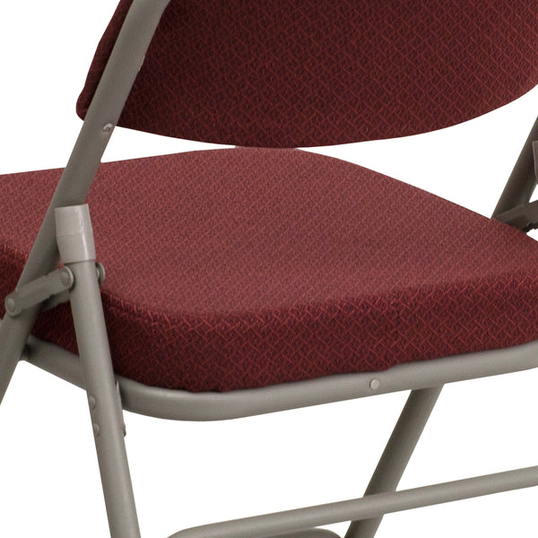 Burgundy Fabric/Gray Frame |#| 18.5inchW Premium Curved Triple Braced Burgundy Fabric Metal Folding Chair