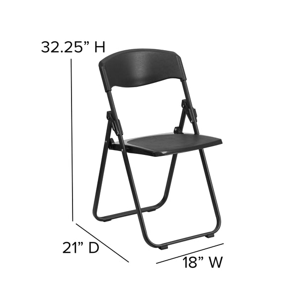 Black |#| 500 lb. Capacity Heavy Duty Black Folding Chair with Built-in Ganging Brackets