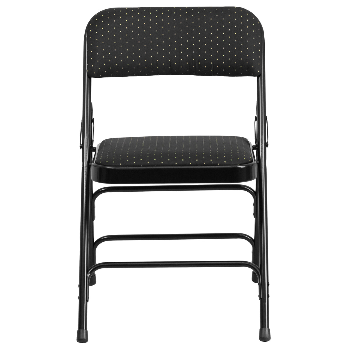 Black Patterned |#| Curved Triple Braced & Double Hinged Black Patterned Fabric Metal Folding Chair