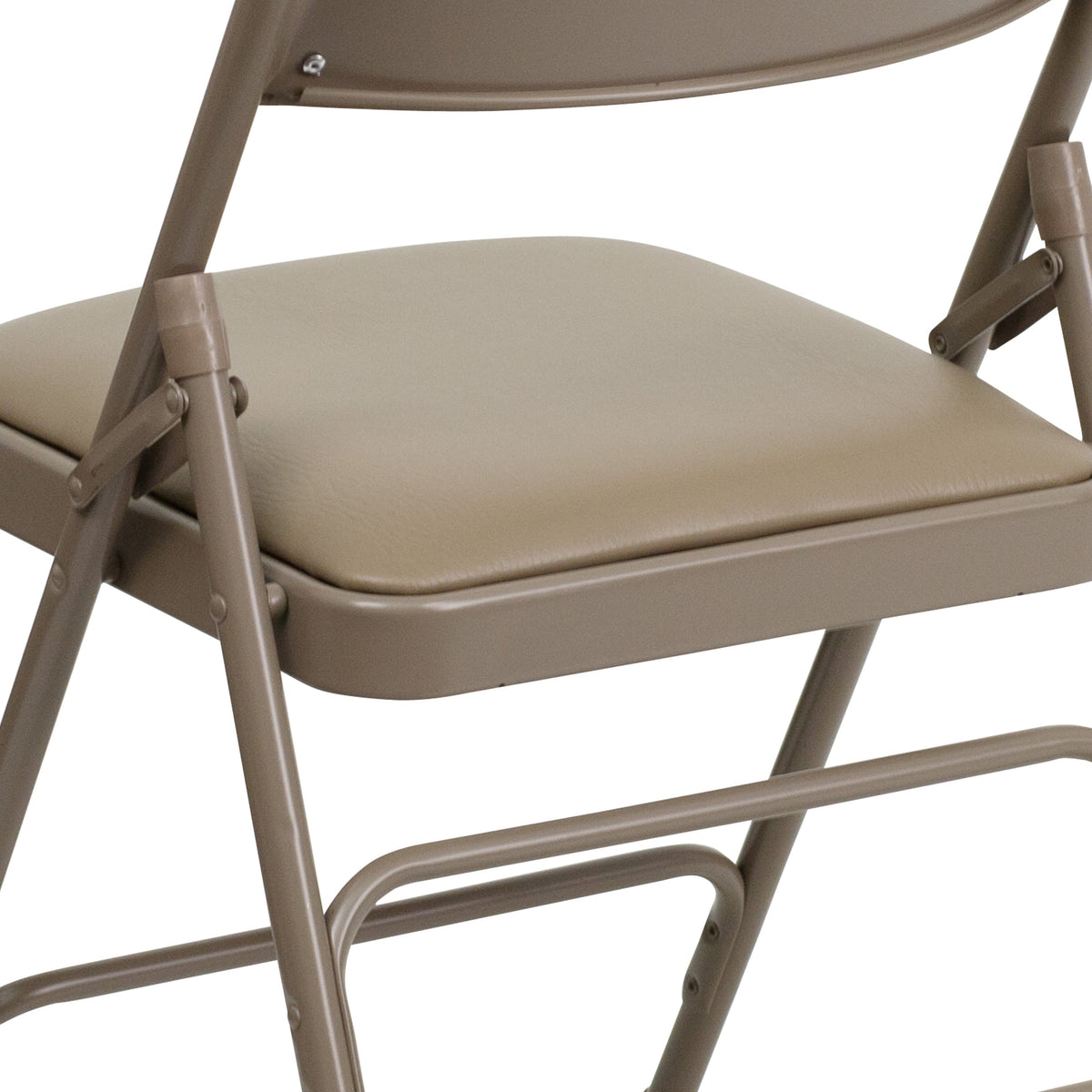 Beige Vinyl/Beige Frame |#| Curved Triple Braced & Double Hinged Beige Vinyl Metal Folding Chair