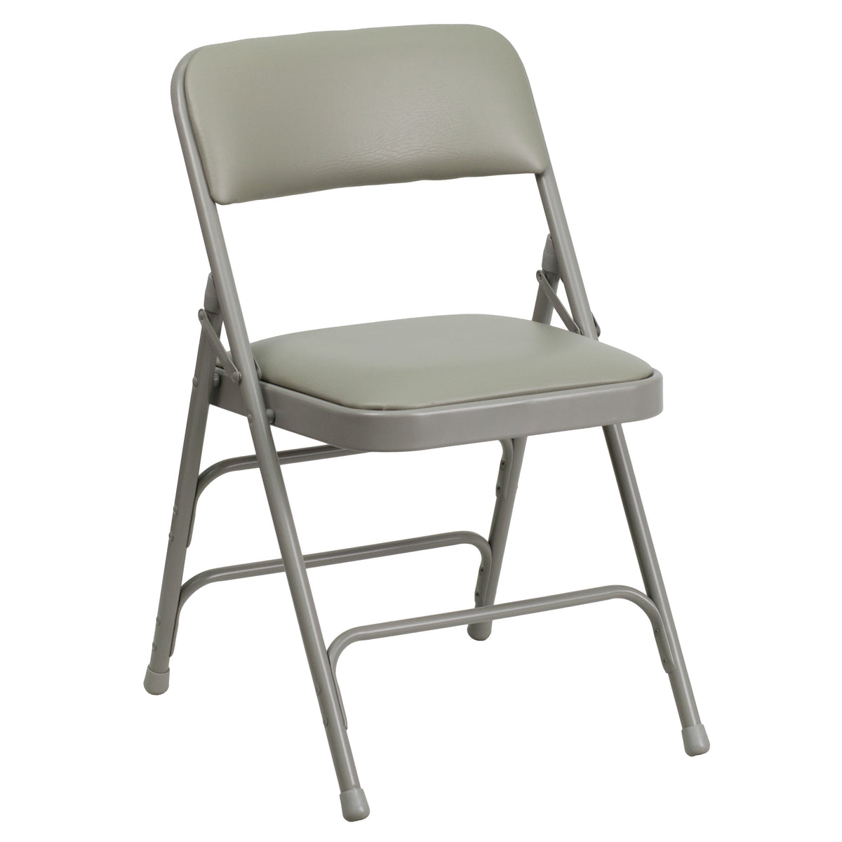 Gray Vinyl/Gray Frame |#| Curved Triple Braced & Double Hinged Gray Vinyl Metal Folding Chair