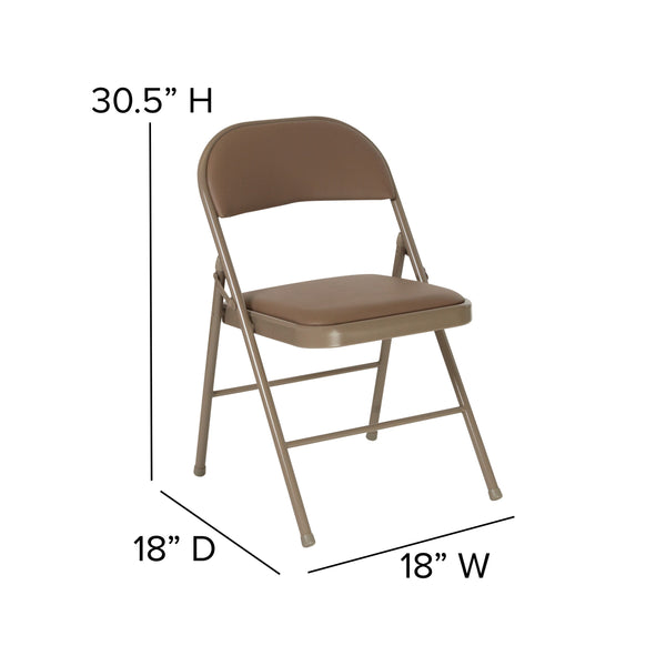 Beige |#| Double Braced Beige Vinyl Folding Chair - Commercial and Event Folding Chairs