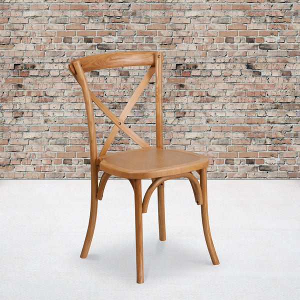 Oak |#| Stackable Oak Wood Cross Back Chair - Dining Room Seating