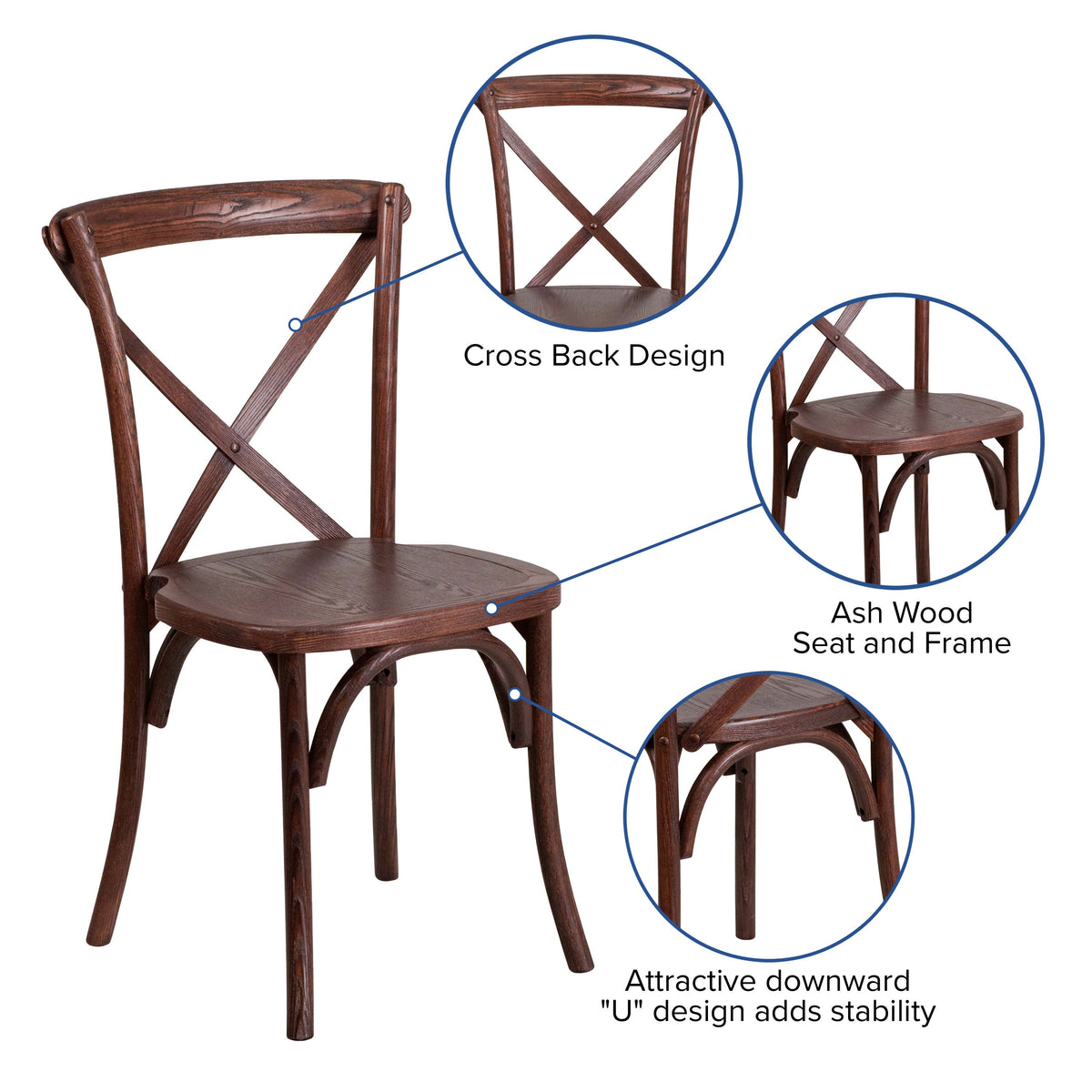 Mahogany |#| Stackable Mahogany Wood Cross Back Chair - Dining Room Seating