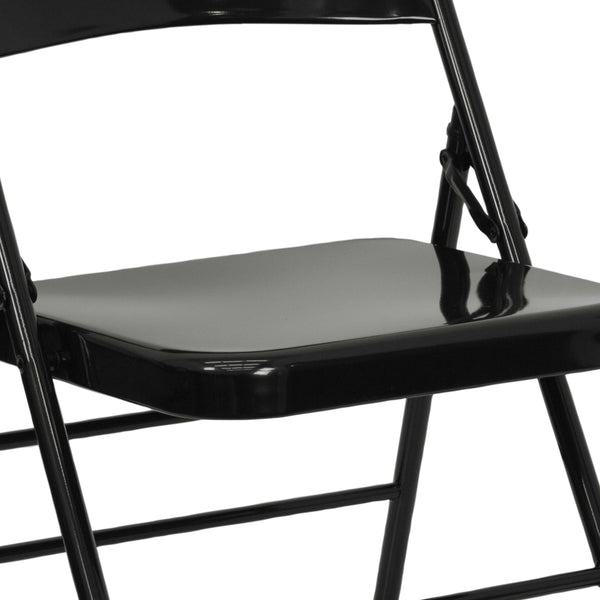 Black |#| Triple Braced & Double Hinged Black Metal Folding Chair - Commercial Chair