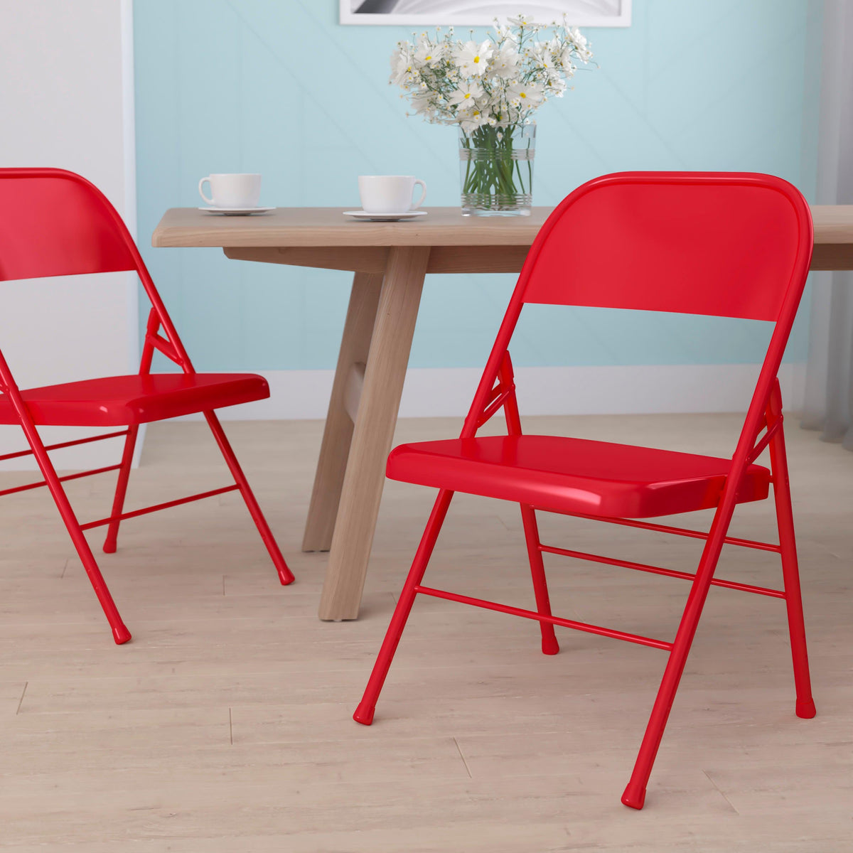 Red |#| Triple Braced & Double Hinged Red Metal Folding Chair - Commercial Chair