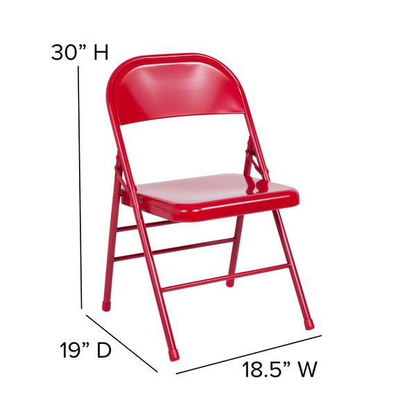 Red |#| Triple Braced & Double Hinged Red Metal Folding Chair - Commercial Chair