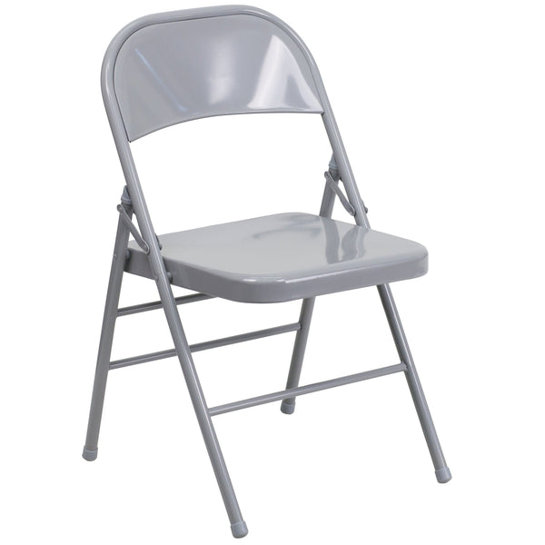 Gray |#| Triple Braced & Double Hinged Gray Metal Folding Chair - Commercial Chair