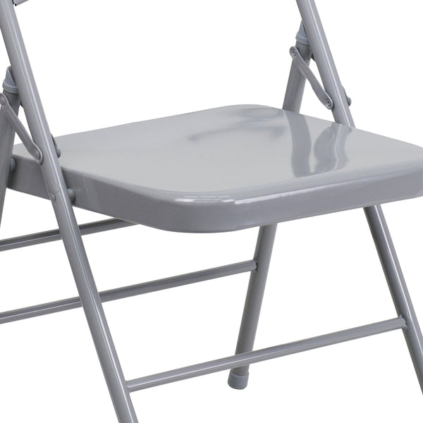 Gray |#| Triple Braced & Double Hinged Gray Metal Folding Chair - Commercial Chair