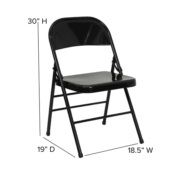 Black |#| Triple Braced & Double Hinged Black Metal Folding Chair - Commercial Chair