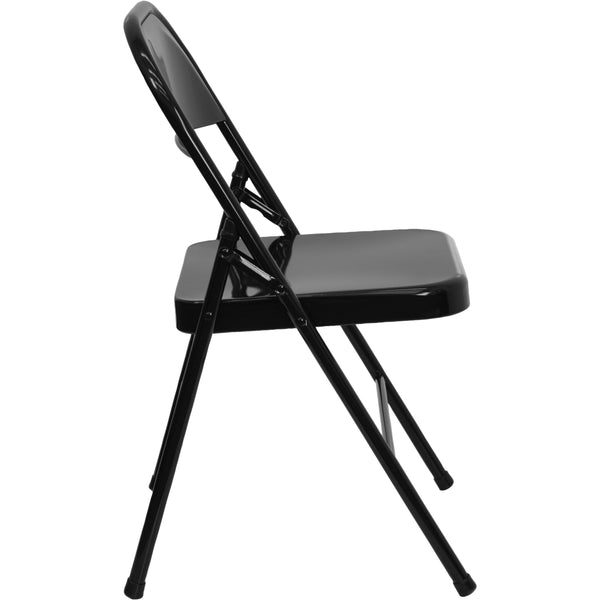 Black |#| Triple Braced & Double Hinged Black Metal Folding Chair - Commercial Chair