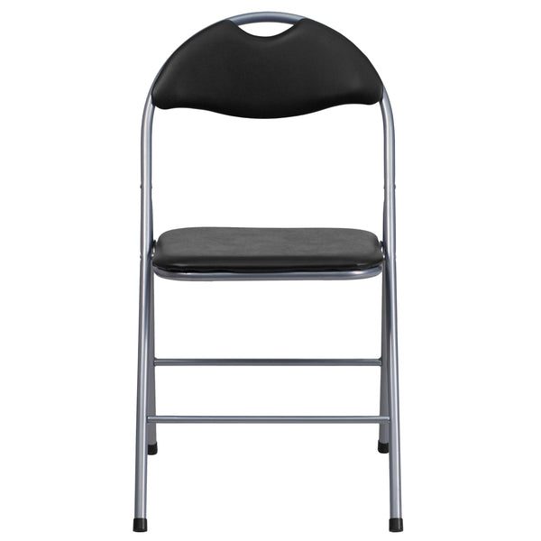 300 lb. Capacity Black Vinyl Metal Folding Chair with Carrying Handle