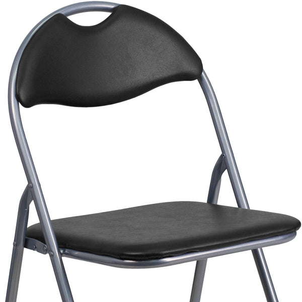 300 lb. Capacity Black Vinyl Metal Folding Chair with Carrying Handle