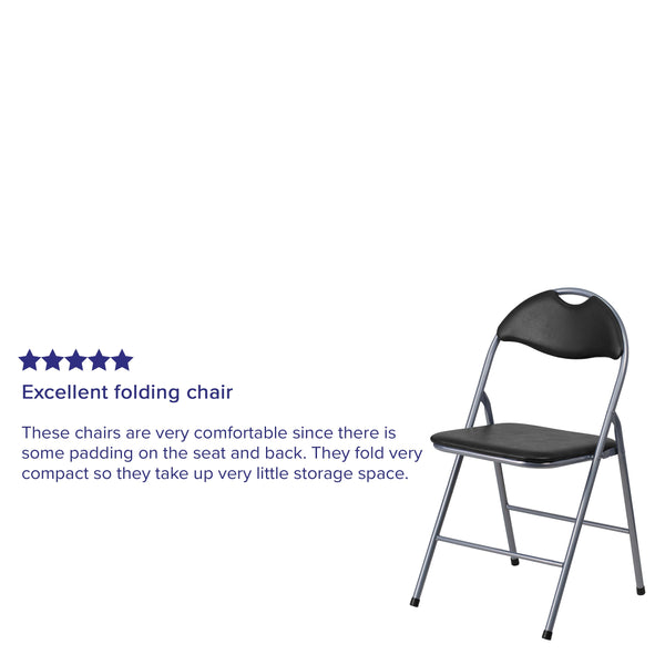 300 lb. Capacity Black Vinyl Metal Folding Chair with Carrying Handle