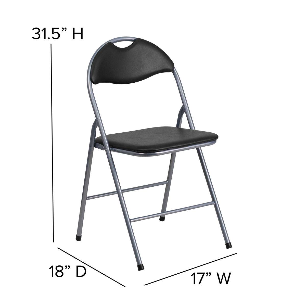 300 lb. Capacity Black Vinyl Metal Folding Chair with Carrying Handle