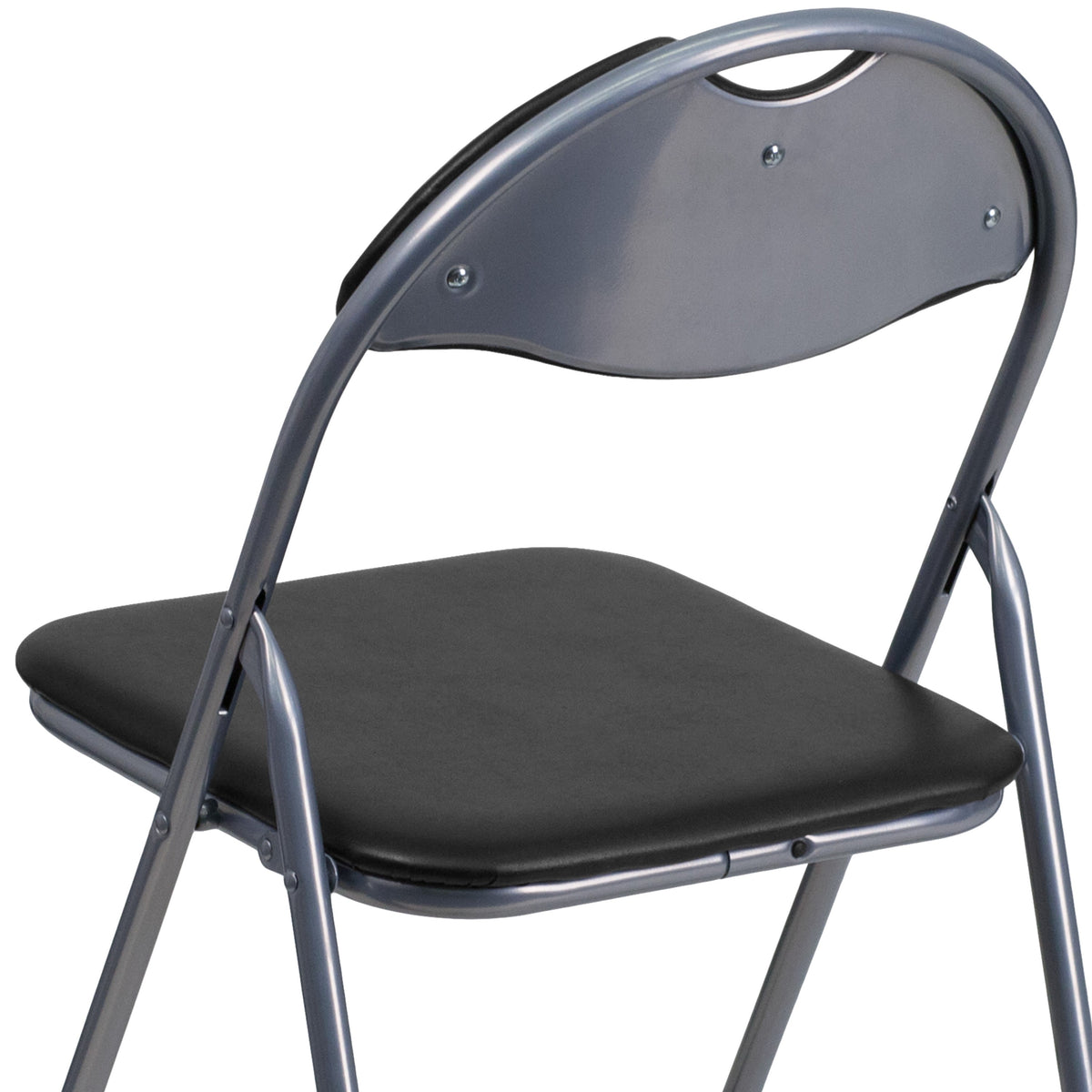 300 lb. Capacity Black Vinyl Metal Folding Chair with Carrying Handle